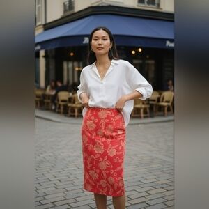 Josephine Chaus Coral Floral Pencil Skirt